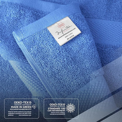 Infinitee Xclusives Luxury 100% Cotton Towel Set – 8 Piece Bathroom Towel Set (2 Bath Towels, 2 Hand Towels, 4 Washcloths) – Soft & Absorbent Towels for Bathroom (Eloquent Blue)