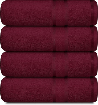 Casa Lino Burgundy Bath Towels Set of 4 (54" x 27") - Large Bathroom Towel Set - 100% Cotton Towels for Bathroom - Highly Absorbent & Quick Dry Bath Towel Multipack - New Apartment Essentials