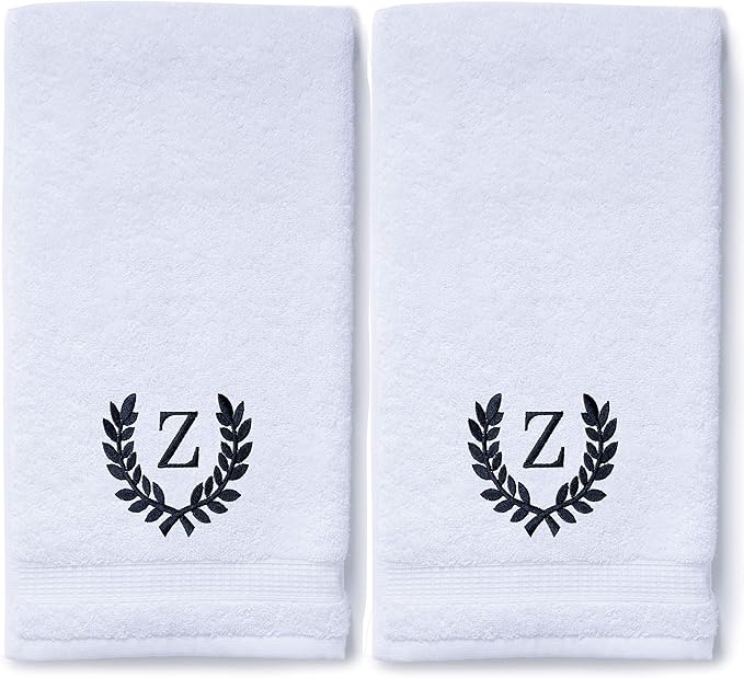 Decorative and Monogrammed Hand Towels for Bathroom Kitchen Makeup | Personalized Gift for Wedding-Bridal | Roman Font Custom Luxury Turkish Towel | Spa Collection, Oversized, 16 X 30 Inch, Set of 2
