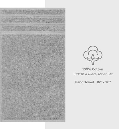 American Soft Linen Luxury Hand Towels for Bathroom, 600 GSM 100% Cotton Turkish 4 Piece Hand Towel Set, 600 GSM Hand Face Towels for Kitchen, Light Grey Hand Towels