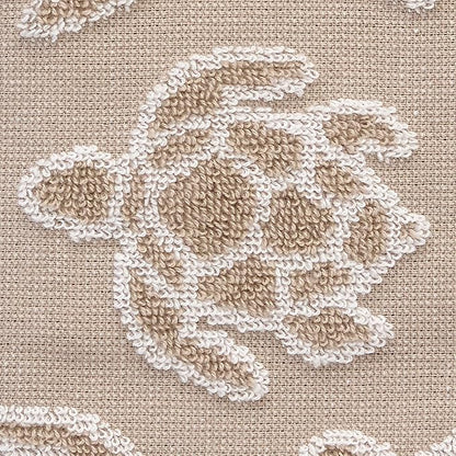 SKL Home Turtle Sculpted 100% Cotton Jacquard 2pc Hand Towel Set, Coastal, Reversible & Decorative for Bath/Kitchen/Bar/Beach House & Gift, Taupe