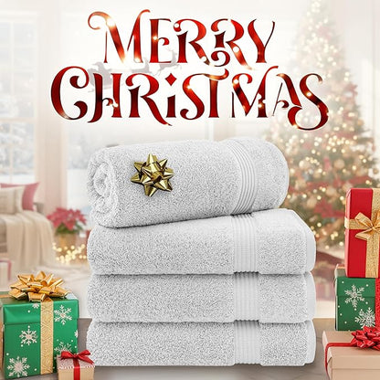 Cotton Paradise 4 Piece Turkish Bath Towels for Bathroom, 100% Cotton Extra Large Soft Plush Towels Bathroom Set, Silver Grey