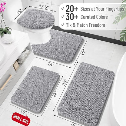 OLANLY Bathroom Rugs 59x35, Extra Soft Absorbent Chenille Bath Rugs, Rubber Backing Quick Dry, Machine Washable Bath Mats for Bathroom Floor, Tub and Shower, Home Decor Accessories, Grey