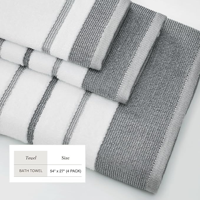 Great Bay Home Decorative Bath Towel Set - Luxury Cotton 4 Pack 54x27 Bath Towel Set - Luxurious, Ultra-Soft, Durable Towels for Bathroom Decor (Dark Grey/Light Grey)