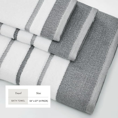 Great Bay Home Decorative Bath Towel Set - Luxury Cotton 4 Pack 54x27 Bath Towel Set - Luxurious, Ultra-Soft, Durable Towels for Bathroom Decor (Dark Grey/Light Grey)