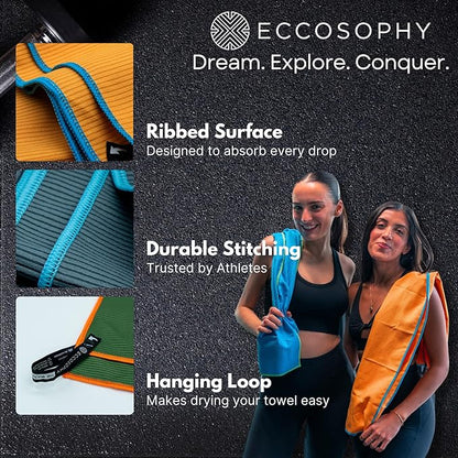 ECCOSOPHY Microfiber Beach Towel – Quick Dry Gym Towel, Highly Absorbent with Ribbed Texture, Lightweight – Ideal for Travel, Pool, Yoga, Fitness & Outdoor Adventures – 71x35 Fern
