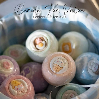 EvolutionUSA 12pc Bloom Bath Bombs with Toys, Adorable Girl Bath Bomb Set, Bubbly Kids Bathbombs, Fizzy Bath Ball, Kids Bath Bombs for Girls, Childrens Bath Bomb Set Christmas, Stocking Stuffer
