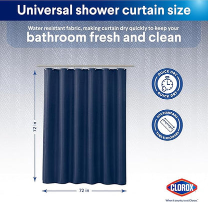 Clorox 2-in-1 Bathroom Shower Curtain Liner, Durable Fabric, Weighted Magnets for Bath Water Control, Washable Premium Quality, Modern - 72" x 72" Blue