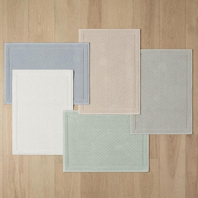 Arkwright 100% Cotton Bathroom Rug - High Absorbent Stylish Textured Woven Design Bath Mat, Slip Resistant Backing for Shower and Bathtub Floor, 20x32 in - White