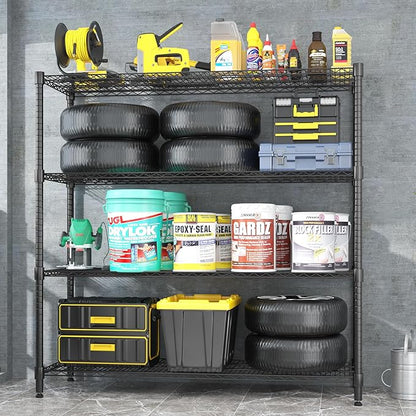 Homdox Heavy Duty Metal Shelves for Storage, 4 Tier Storage Racks and Shelving, Commercial Adjustable Wire Shelving Unit on Wheels, Garage Rack Pantry Shelves Kitchen Shelving, 24"x60"x72", Black
