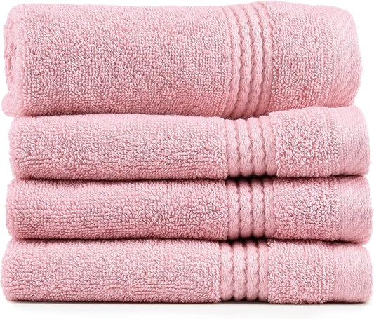 EastNBlue Lara 100% Turkish Cotton Washcloths 4 Pack, Extra Soft & Absorbent Wash Cloths for Face & Body (12" x 12"), Terry Cloth, Small Hand Towels for Bathroom, Rose (Pink)