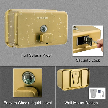 Wall Mounted Hand Soap Dispenser Bathroom, 1200ml 40oz Commercial Stainless Steel Liquid Soap Dispenser Wall Mount (Horizontal Gold)