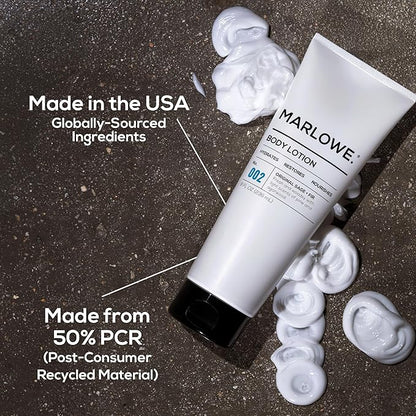 MARLOWE. No. 002 Men’s Body Lotion, Hydrating Aloe Vera Moisturizer for Dry Skin, Lightweight & Non-Oily Formula with Sage & Fir Scent, Holiday Gift, Stocking Stuffer for Men, 8 fl oz
