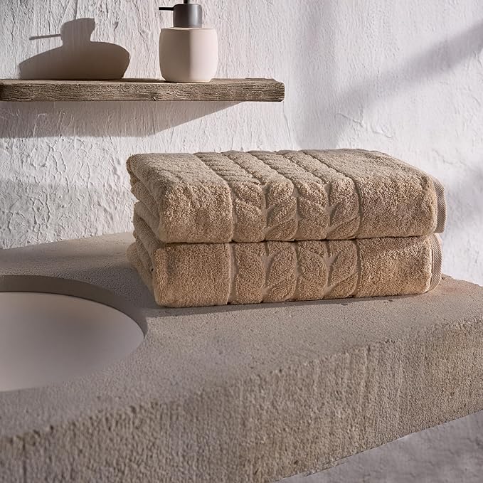 BAGNO MILANO Organic Turkish Cotton Bath Towels, Luxury Jacquard Collection, Certified Organic Highly Absorbent, Soft-Plush Towel Set (Latte, Bathsheet)
