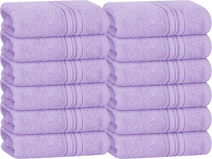 BOUTIQUO Ultra Soft Cotton Washcloths, Contains 12 Piece Face Cloths 12x12 inch, Ideal for Everyday use Face Towels, Compact & Lightweight Multi Purpose Washcloths - Purple