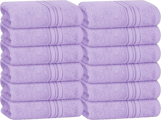 BOUTIQUO Ultra Soft Cotton Washcloths, Contains 12 Piece Face Cloths 12x12 inch, Ideal for Everyday use Face Towels, Compact & Lightweight Multi Purpose Washcloths - Purple