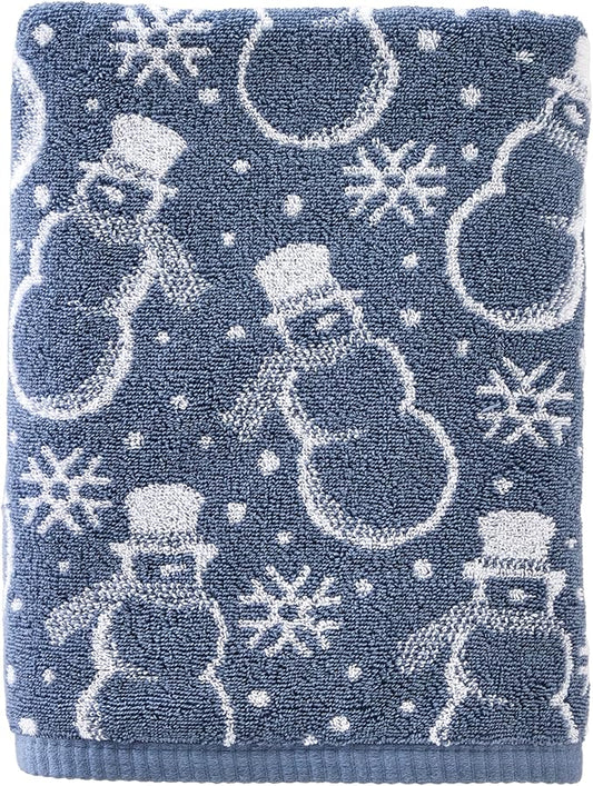 SKL Home Christmas/Winter Top Hat Snowmen Bath Towel, Blue