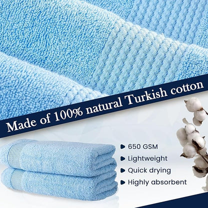HALLEY Turkish Cotton Towels (Pack of 2) Bath Towels Super Soft Highly Absorbent 100% Cotton Towels for Bathroom and Kitchen for Mother’s Day (Powder Blue)
