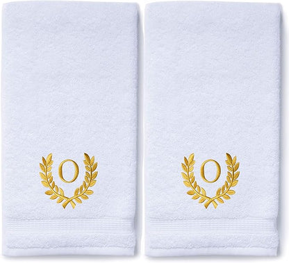 Decorative and Monogrammed Hand Towels for Bathroom Kitchen Makeup | Personalized Gift for Wedding-Bridal | Roman Font Custom Luxury Turkish Towel | Spa Collection, Oversized, 16 X 30 Inch, Set of 2