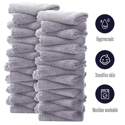 32 Pack Baby Washcloths - 10x10 Inch, Coral Fleece - Extra Absorbent and Soft Wash Clothes for Newborns, Infants and Toddlers - Suitable for Sensitive Skin and New Born - Baby Shower - Light Grey