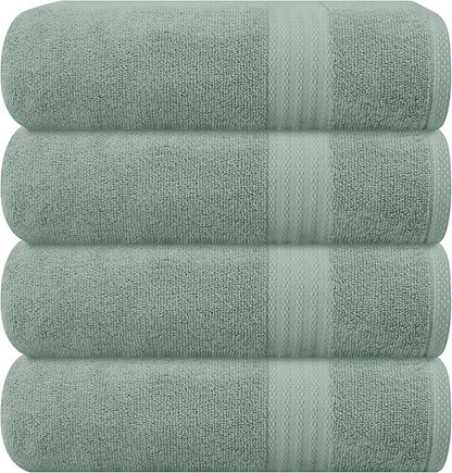 GLAMBURG Premium Cotton 4 Pack Bath Towel Set - 100% Pure Cotton - 4 Bath Towels 27x54 - Ideal for Everyday use - Ultra Soft & Highly Absorbent - Jade
