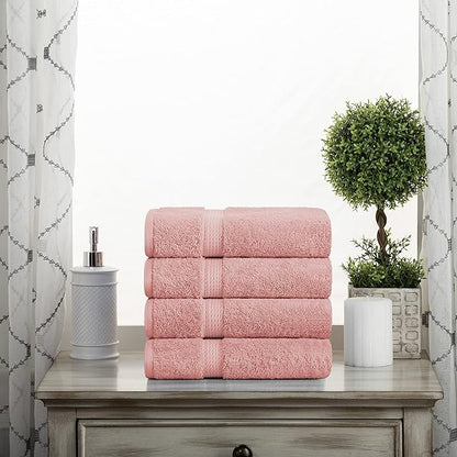 BLUENILEMILLS BNM Egyptian Cotton 4-Piece Towel Set, Includes 4 Hand Towels, Attached Loop for Easy Hanging and Storage, Hotel Quality, Perfect for Bathroom, Gym, Shower Space, or Spa, Tea Rose