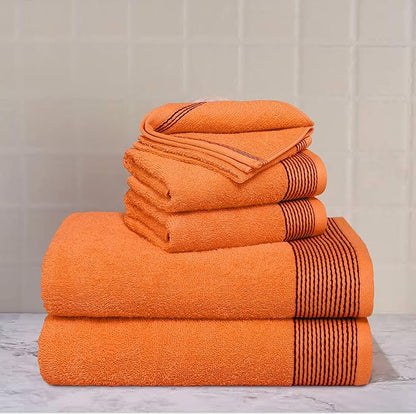 Belizzi Home 100% Cotton Ultra Soft 6 Pack Towel Set, Contains 2 Bath Towels 28x55 inchs, 2 Hand Towels 16x24 inchs & 2 Washcloths 12x12 inchs, Compact Lightweight & Highly Absorbant - Orange