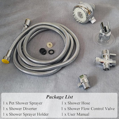 Pet Shower Set with 8.2ft Hose & Flow Control Valve for Bathroom Shower Arm