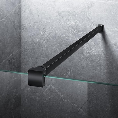 Frameless Shower Door Support Bar, Stainless Steel Wall-to-Glass Support Arm to Fixed Shower Glass Panel, for 1/4"-3/8" (6-10 mm) Door, 180° Pivot & Stow-Flat Mode (Matte Black, 27.6-inch(700mm))