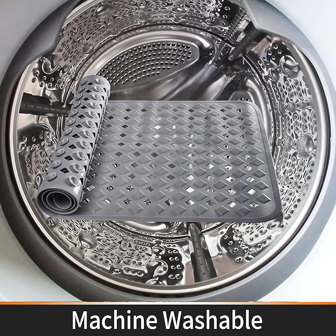 Yimobra Non Slip Bath Mat, Super Strong Suction Cups,34.5"x15.5"Long Tub Mat with Drain Holes, Machine Washable Fast Draining Shower Mats, Bathroom Essentials,Gray