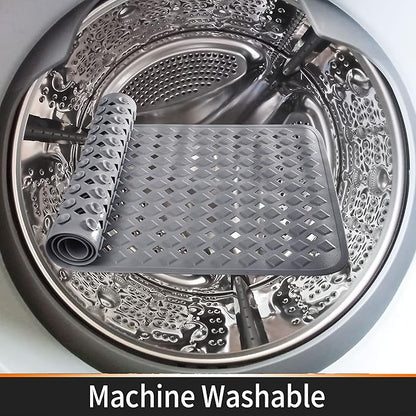 Yimobra Non Slip Bath Mat, Super Strong Suction Cups,34.5"x15.5"Long Tub Mat with Drain Holes, Machine Washable Fast Draining Shower Mats, Bathroom Essentials,Gray