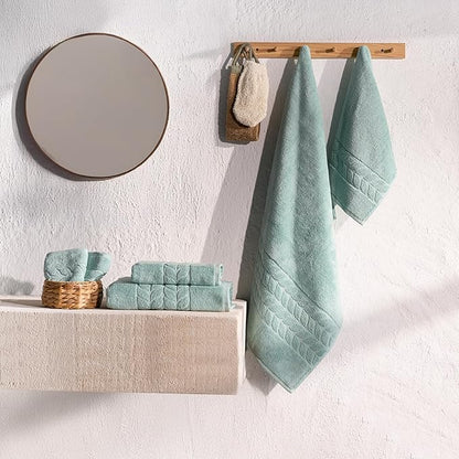 BAGNO MILANO Organic Turkish Cotton Bath Towels, Luxury Jacquard Collection, Certified Organic Highly Absorbent, Soft-Plush Towel Set (Mint, 6 Pcs Towel Set)