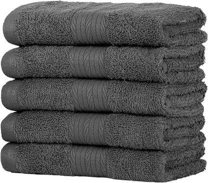 Ample Decor Washcloths Pack of 5 12 X 12 Inch, 600 GSM 100% Cotton Soft Absorbent, Premium Quality Durable Ideal for Bathroom, Pool, Hotel, Spa - Grey