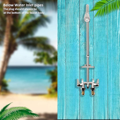 Artiwell Outdoor Shower Fixture System,with Rustproof Riser and Riser Extension, Double Handle Utility Shower Faucet with Showerhead and Soap Dish, Polished Chrome