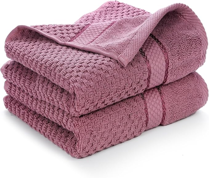 Ample Decor 100% Cotton Hand Towel for Kitchen Set of 2, Absorbent Premium Quality, Oeko TEX Certified, for Bathroom, Hotel, Spa, Gym, Kitchen - Grape Purple - 18 X 28 Inch -Mulaayam Collection