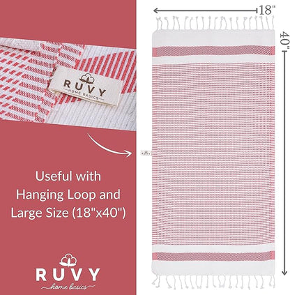 Ruvy Home Basics Turkish Hand Towels for Bathroom Set of 4 | 18"x40", Cotton | Decorative Towel for Bathroom, Kitchen, Dishcloth, Tea, Yoga, Face, Gym - Coral