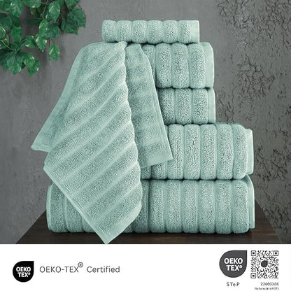 Classic Turkish Towels CTT Luxury 6 Piece Towel Set, 100% Turkish Cotton, Quick Drying, Highly Absorbent & Comfy, Includes 2 Bath Towels, 2 Hand Towels & 2 Washcloths | (Spa Green)