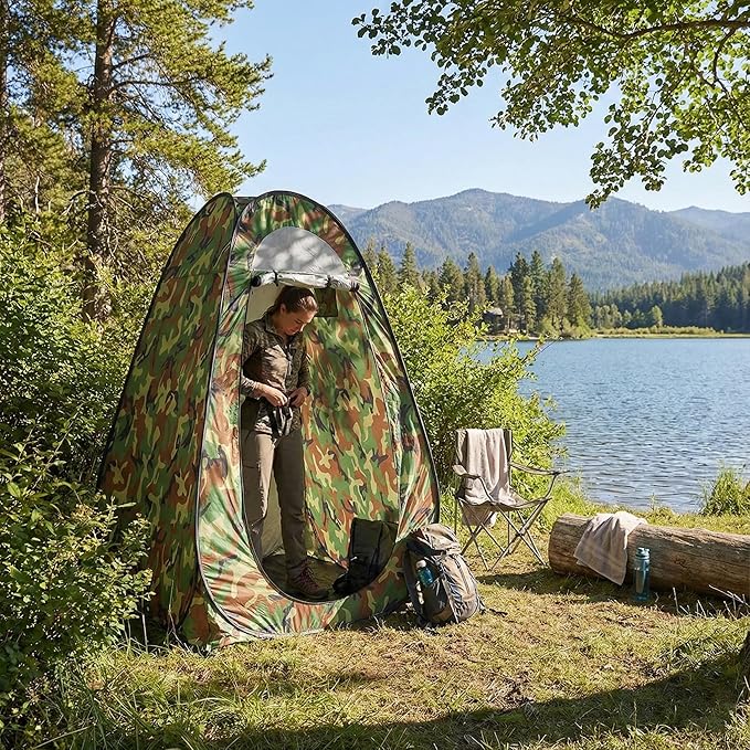 4x4ft Pop Up Privacy Shower Tent with Top Window, 3.6lbs Liightweight Dressing Room, Portable Toilet Stall with Carry Bag for Camping, Beach, Outdoors (Green)