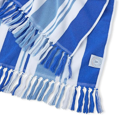 Laguna Beach Textile Co. Striped Cabana Beach Towel - Oversized, Plush 630 GSM Cotton - Bahama Blue