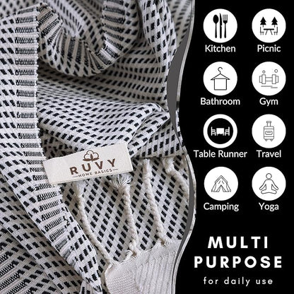 Ruvy Home Basics Turkish Hand Towels for Bathroom Set of 2 | 18"x40", Cotton | Decorative Towel for Bathroom, Kitchen, Dishcloth, Tea, Yoga, Face, Gym - Black
