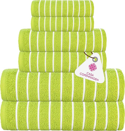 CASA COPENHAGEN Ecstatic 6 Pieces Towel Set- Lime Green, 600 GSM 2 Bath Towel 2 Hand Towel 2 Washcloth, Designed in Denmark Made of Soft Egyptian Cotton for Bathroom, Kitchen & Shower.