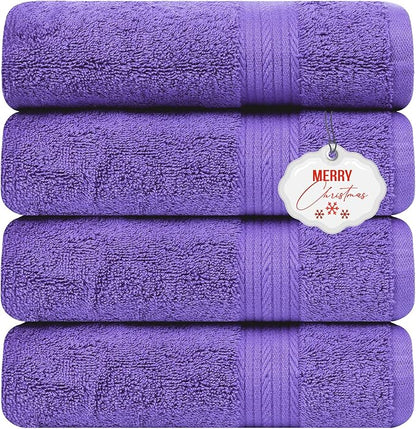 Ample Decor Bath Towel Sets 30 X 54 Inch Soft and Absorbent 100% Cotton 600 GSM Towel - 4pcs Purple