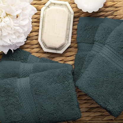 BLUENILEMILLS BNM Egyptian Cotton 6-Piece Towel Set, Includes 6 Face Towels, Attached Loop for Easy Hanging and Storage, Hotel Quality, Perfect for Bathroom, Gym, Shower Space, or Spa, Teal