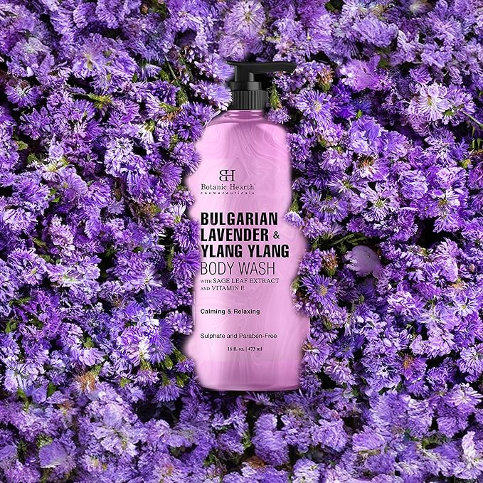 Botanic Hearth Bulgarian Lavender & Ylang Ylang Body Wash – Calming & Relaxing Shower Gel with Vitamin E & Sage Extract, Sulfate & Paraben Free – 16 fl oz