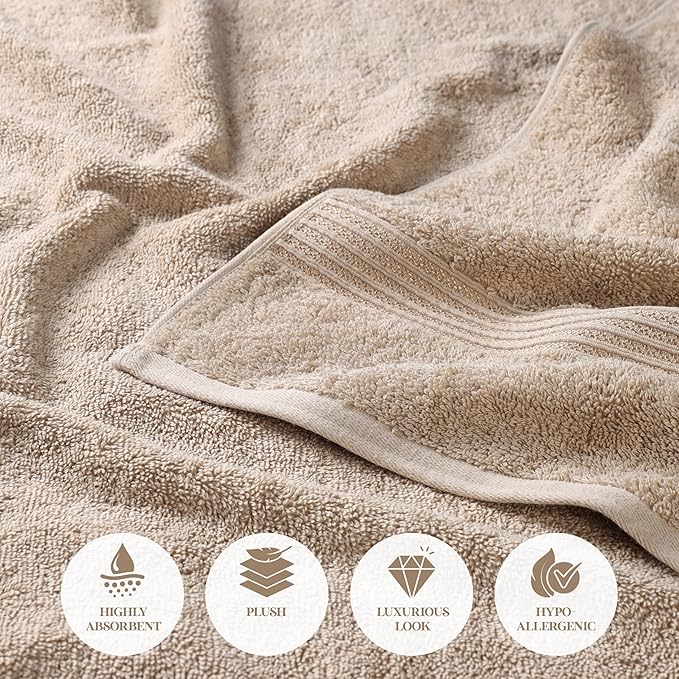 Superior Egyptian Cotton 9-Piece Towel Set, Assorted Towels for Home Bathroom, Guest Bath Decor Essentials, Includes 3 Bath, 3 Hand, 3 Face Towels/Washcloths, Quick Dry, Absorbent - Taupe