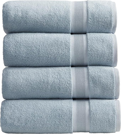 Springtree Home Luxury Bamboo Rayon Bath Towel Set of 4 | 35% Bamboo Rayon - 65% Cotton | Absorbent Quick-Dry Towels for Bathroom | Oeko-TEX Standard 100 Cotton | Blue Fog - 4 Pack
