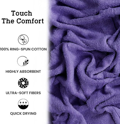 Casa Lino Lavender Bath Towels Set of 4 (54" x 27") - Large Bathroom Towel Set - 100% Cotton Towels for Bathroom - Highly Absorbent & Quick Dry Bath Towel Multipack - New Apartment Essentials