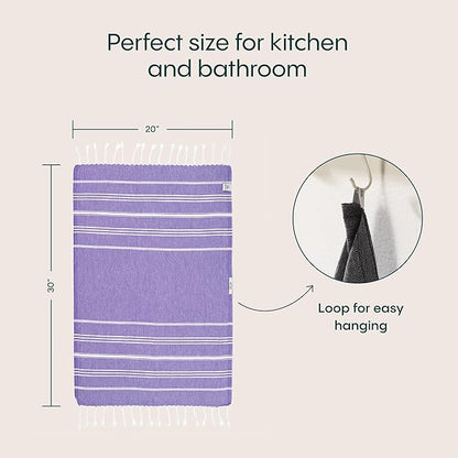 WETCAT Turkish Hand Towels with Hanging Loop, Set of 2 (20" x 30") 100% Turkish Cotton, Pre-Washed, Quick Drying, for Kitchen or Bathroom - Dark Purple