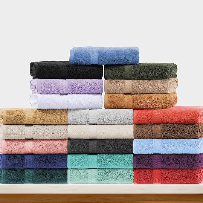 BLUENILEMILLS Buckingham Egyptian Cotton 3-Piece Towel Set, Washcloths, Hand Towels, Bath Towels, Stone