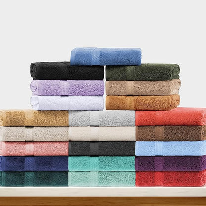 BLUENILEMILLS Buckingham Egyptian Cotton 3-Piece Towel Set, Washcloths, Hand Towels, Bath Towels, Stone